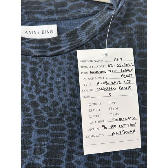 Anine Bing Snake Print Hudson Tee Women’s Washed Blue Size Small - Picture 6 of 7